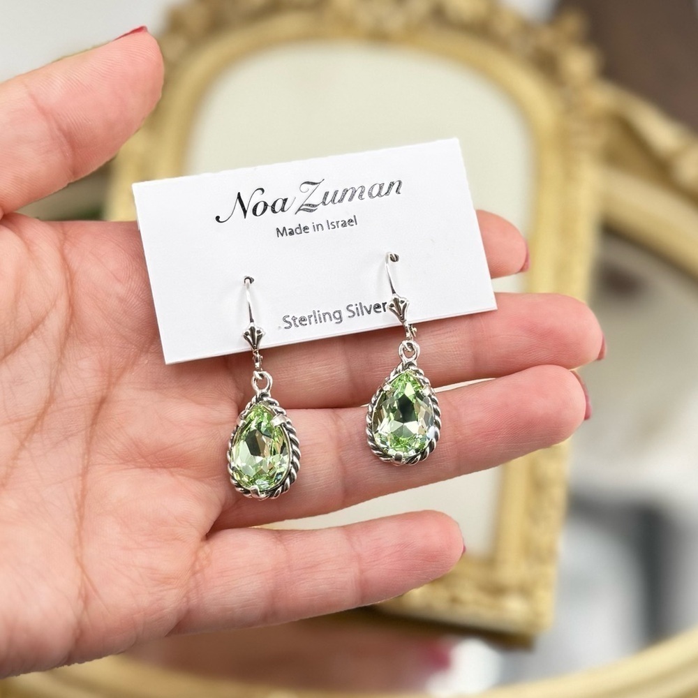 Noa Zuman Sterling Silver Green Crystal Drop Earrings - Picture 5 of 5